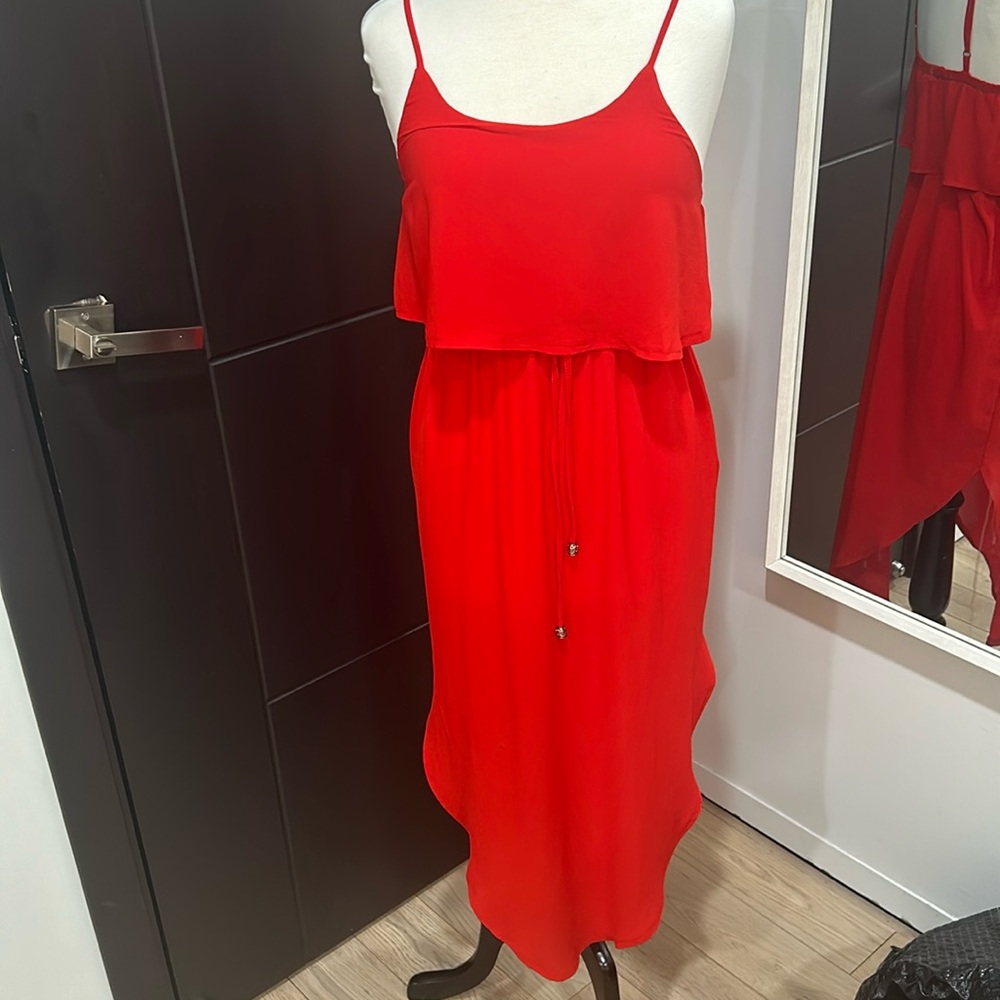 Red midi dress.